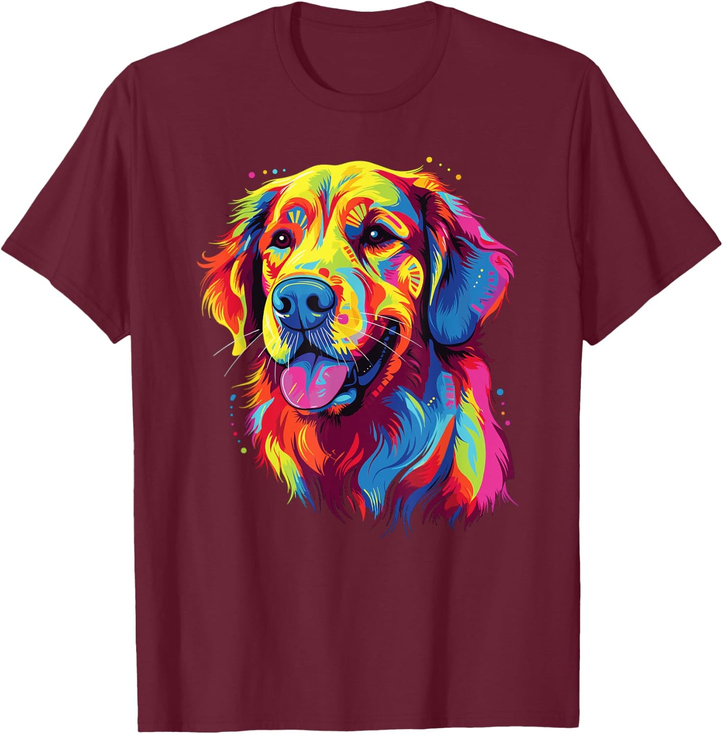 Watercolor Colorful Golden Retriever Dog T-Shirt - T-Shirt | Maroon