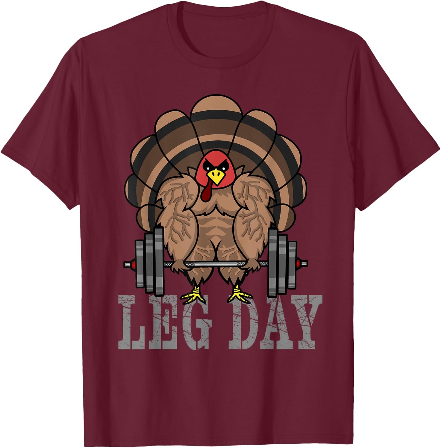 Funny Deadlifting Turkey Thanksgiving Leg Day Deadlift T-Shirt - T-Shirt | Maroon