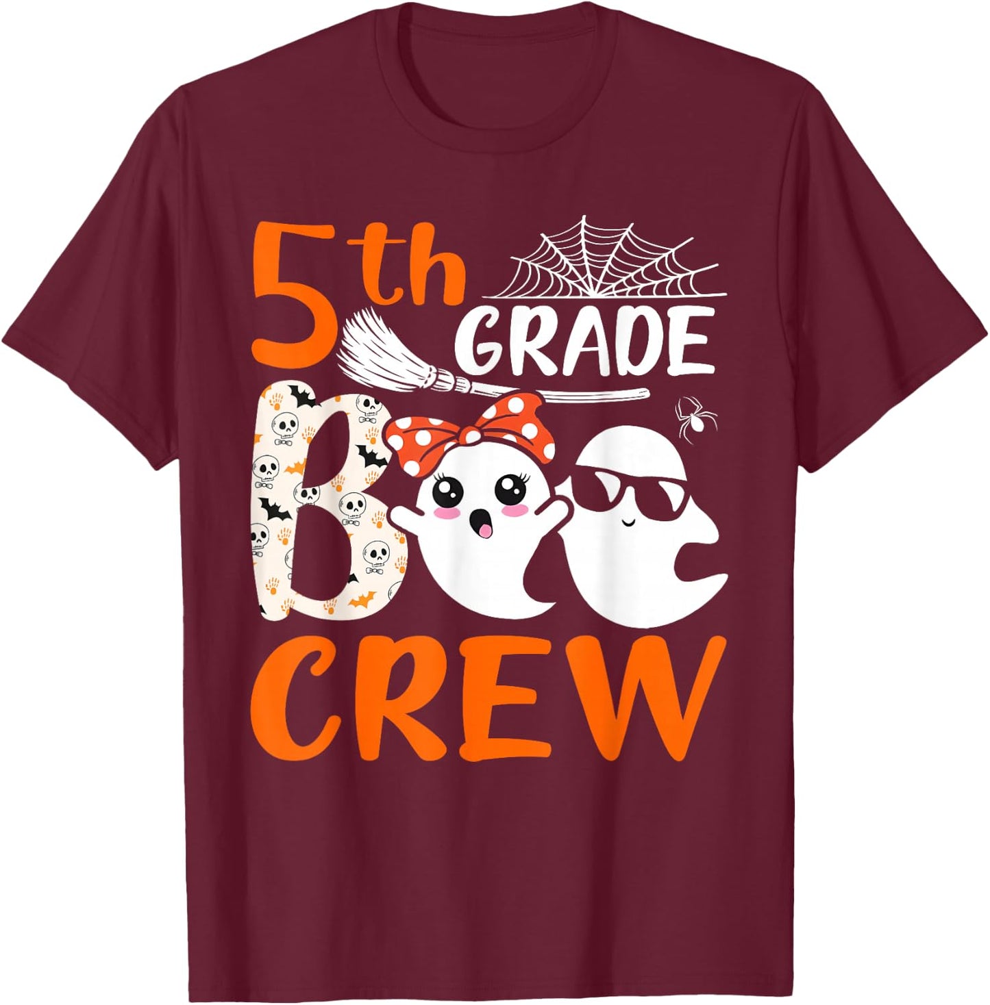 5th Grade Boo Crew Teachers Students Ghost Halloween T-Shirt - T-Shirt | Maroon