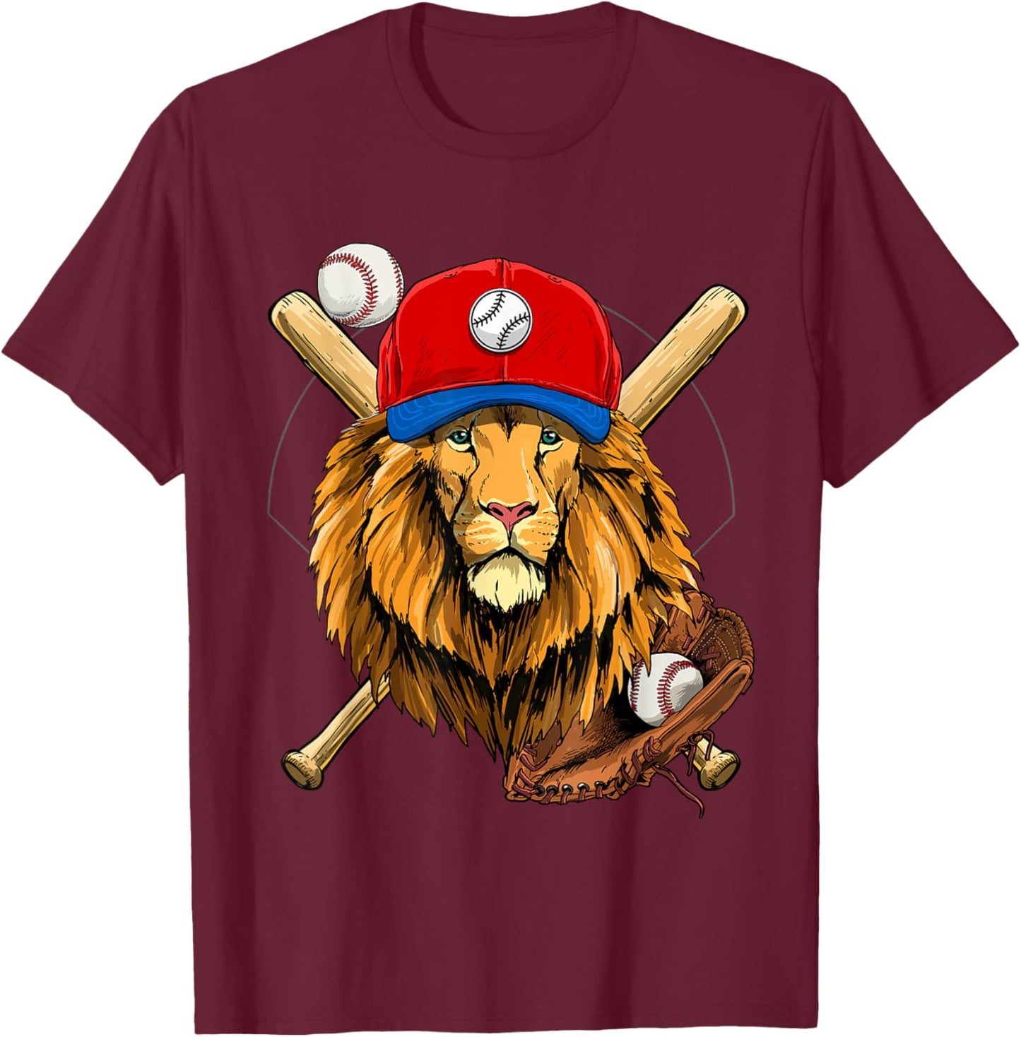 Lion Baseball Lion Lovers Baseball Player T-Shirt - T-Shirt | Maroon