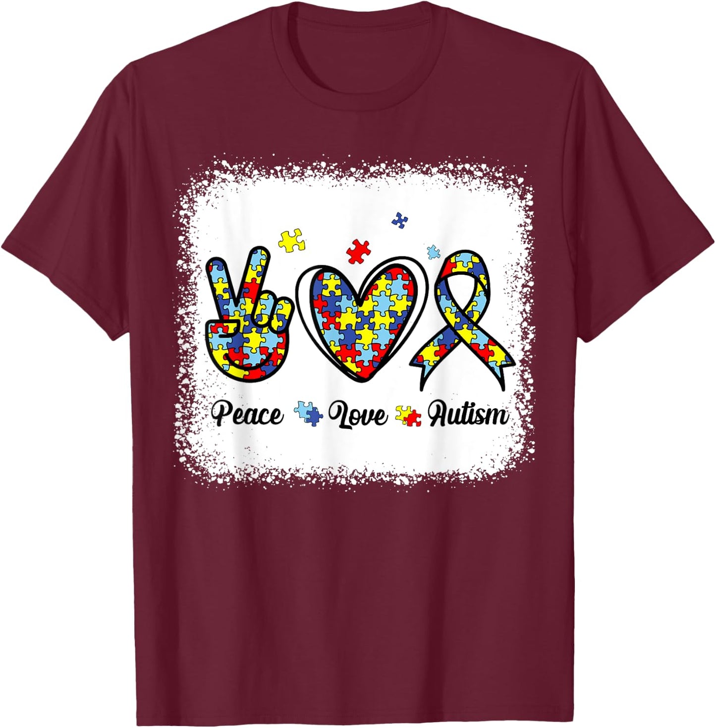 Peace Love Autism Awareness Shirt Kids Women Cute Mom Girl T-Shirt - T-Shirt | Maroon