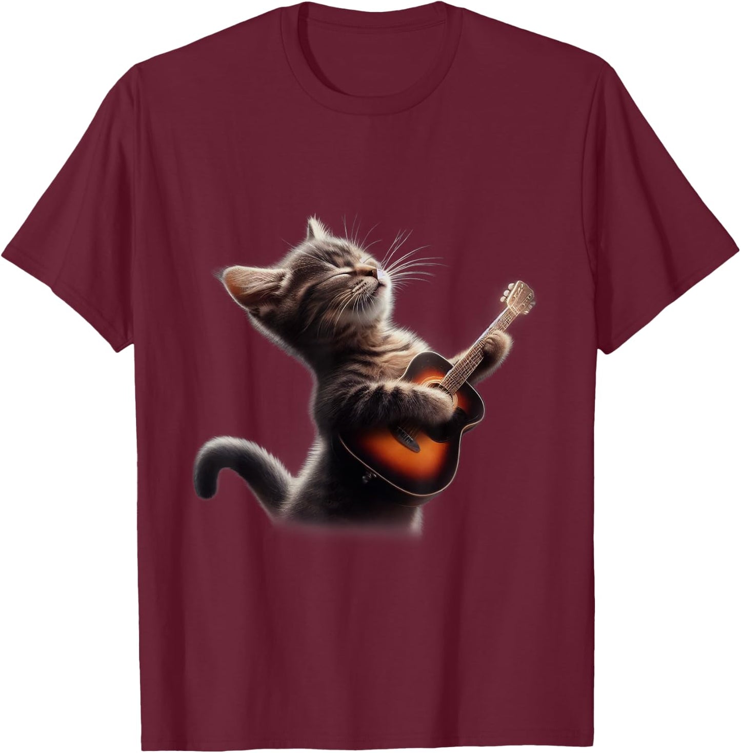 Cat Playing Guitar - Funny Rock Music Guitar Cat Women Kids T-Shirt - T-Shirt | Maroon