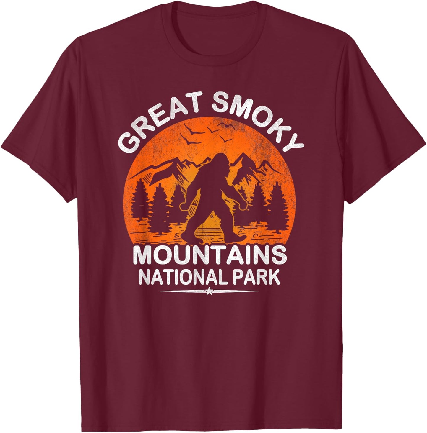 Great Smoky Mountains National Park Sunset Bigfoot Sasquatch T-Shirt - T-Shirt | Maroon