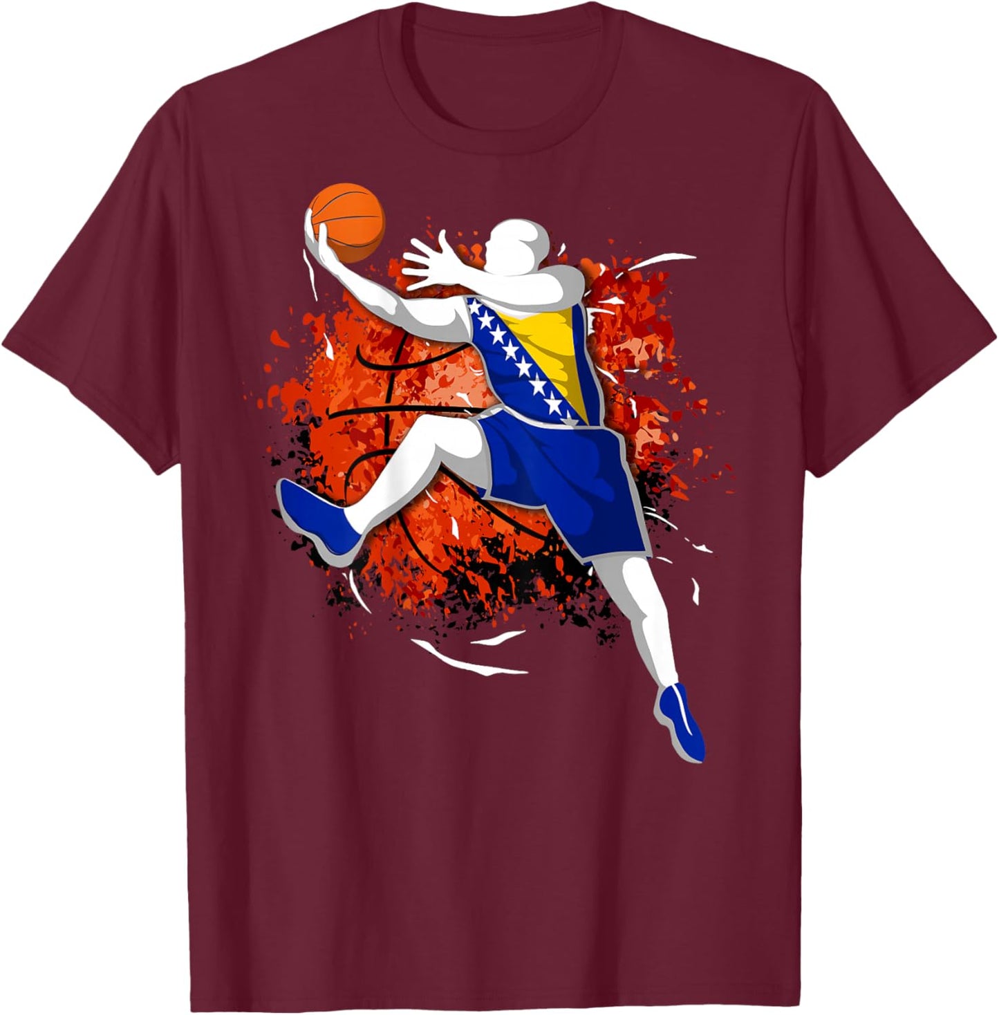Bosnia and Herzegovina Basketball Fans Jersey Bosnian Flag T-Shirt - T-Shirt | Maroon