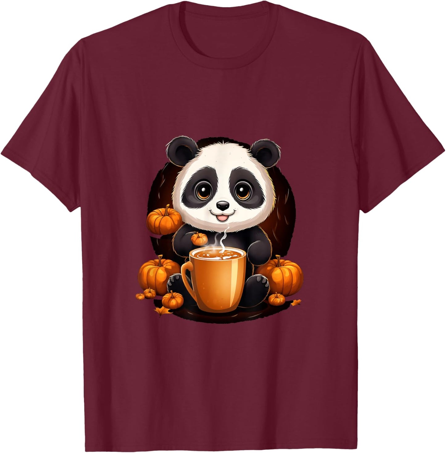 Panda Pumpkin Spice Latte Autumn Halloween T-Shirt - T-Shirt | Maroon