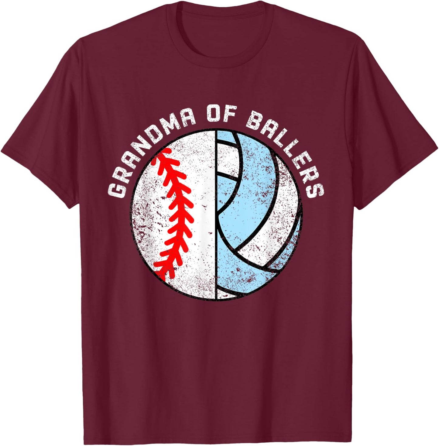 Grandma Of Ballers Funny Baseball Volleyball Grandma T-Shirt - T-Shirt | Maroon