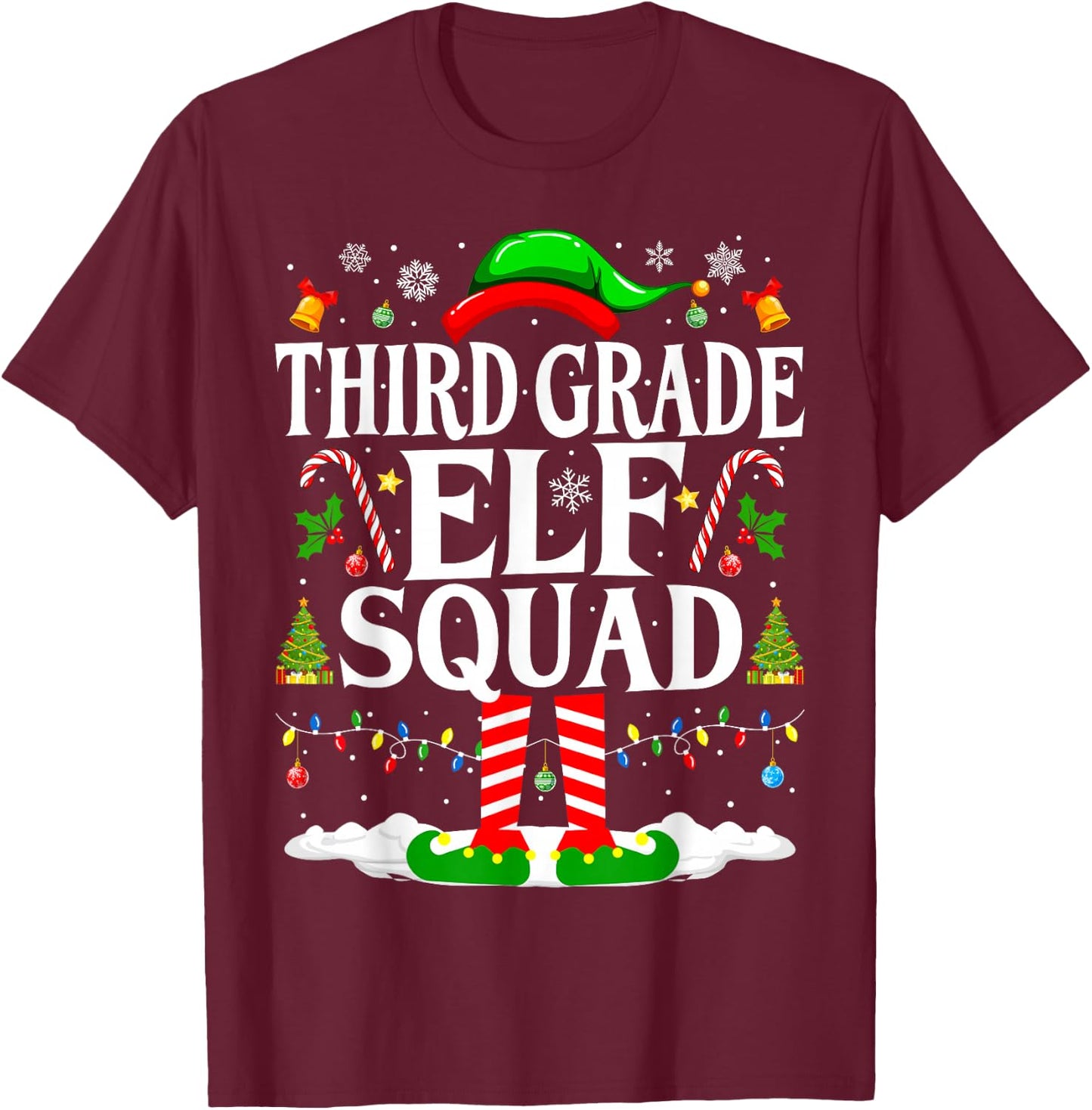 3rd Grade Elf Squad Xmas Funny Christmas Third Grade Elf T-Shirt - T-Shirt | Maroon