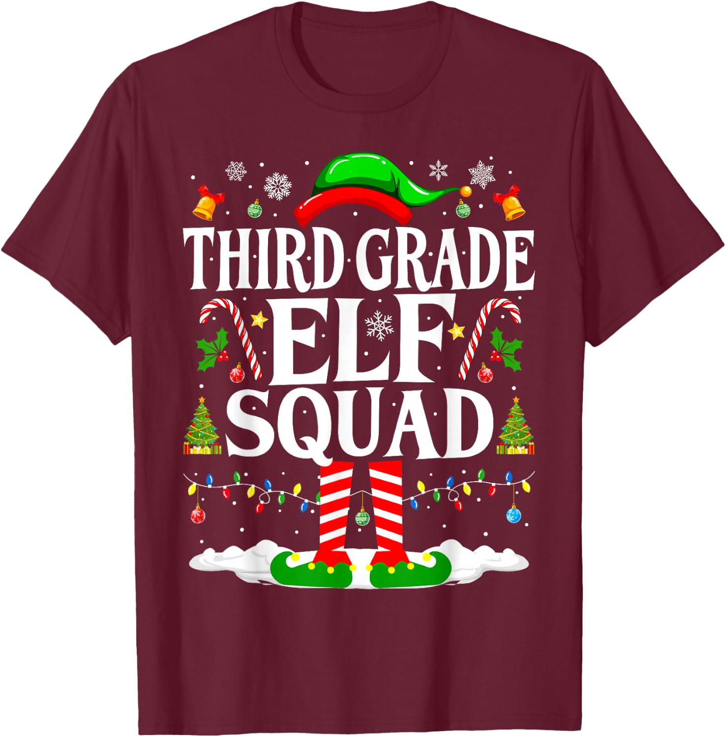 3rd Grade Elf Squad Xmas Funny Christmas Third Grade Elf T-Shirt - T-Shirt | Maroon