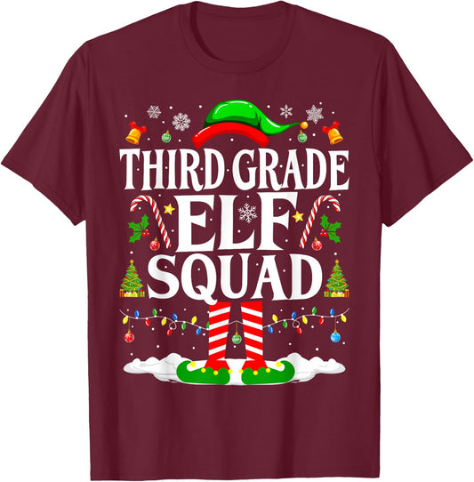 3rd Grade Elf Squad Xmas Funny Christmas Third Grade Elf T-Shirt - T-Shirt | Maroon