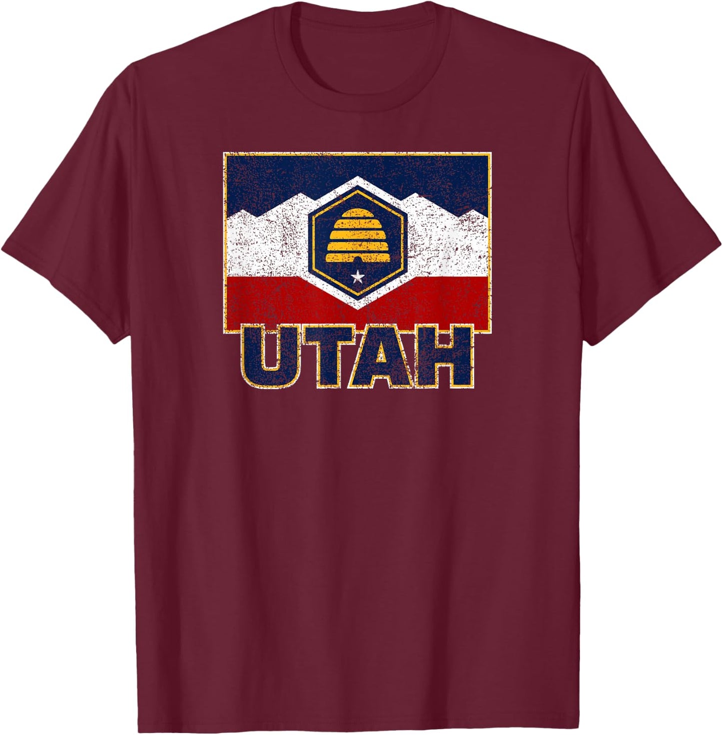 Distressed New Utah Flag T-Shirt - T-Shirt | Maroon