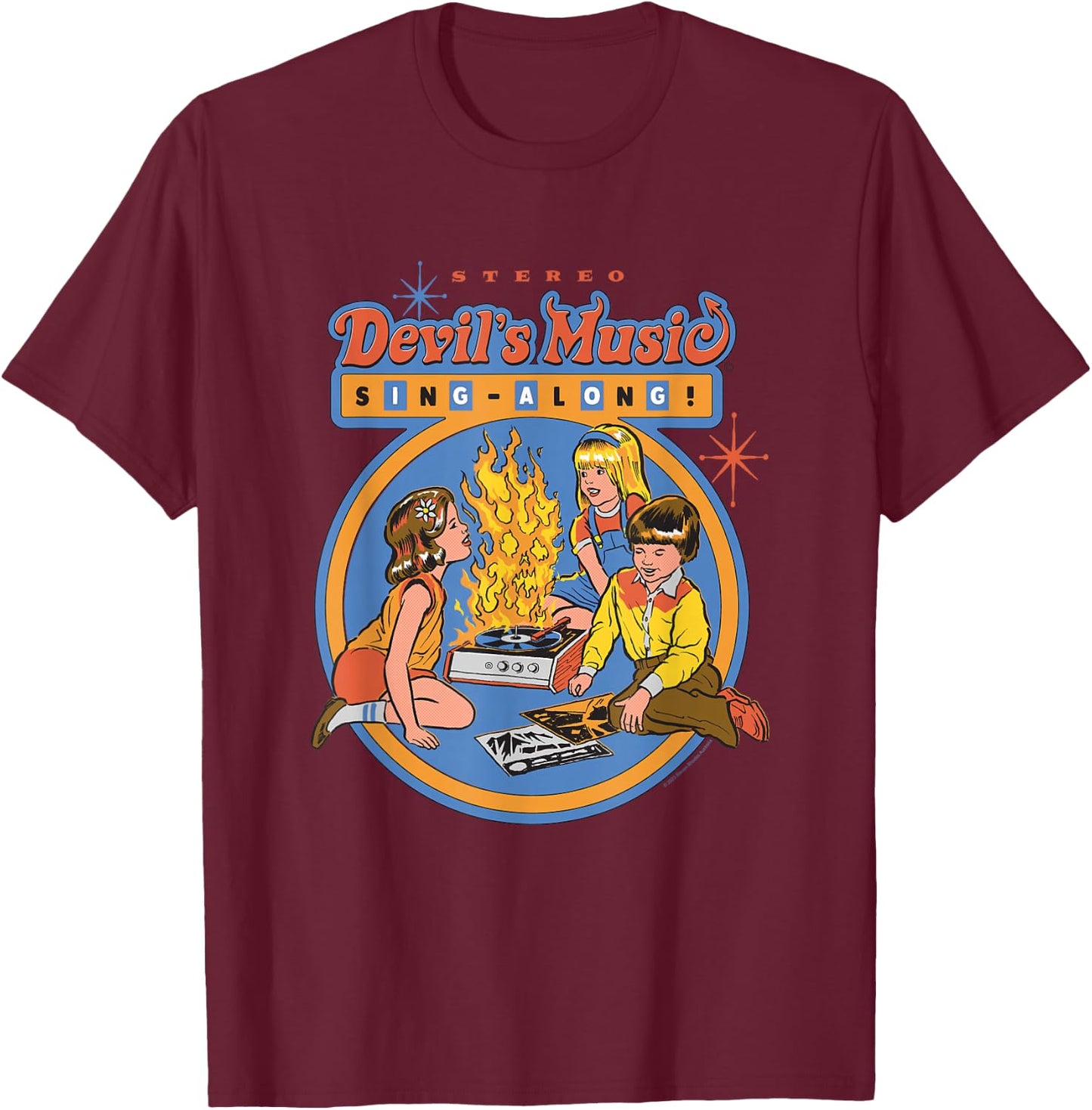 Steven Rhodes Devil's Music Rock & Roll Retro Dark Humor T-Shirt - T-Shirt | Maroon