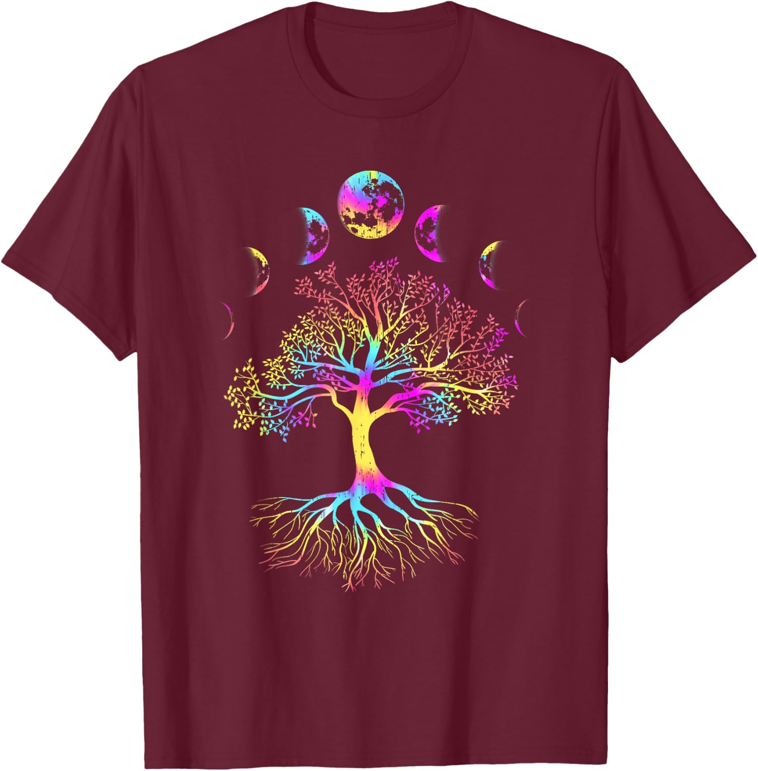 Moon Phases Tree of Life T-Shirt - T-Shirt | Maroon