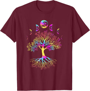 Moon Phases Tree of Life T-Shirt - T-Shirt | Maroon