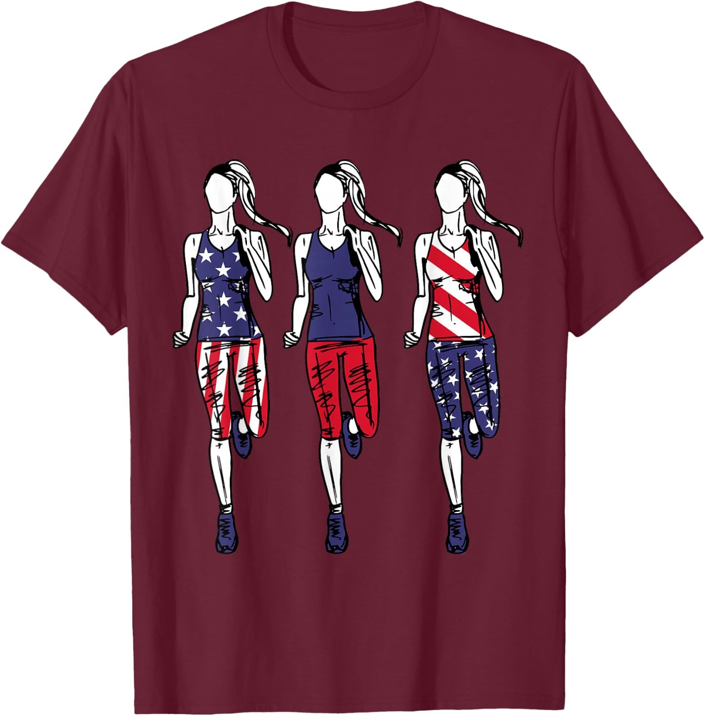 Patriotic Running 4th of July Shirt USA Flag Women Runner T-Shirt - T-Shirt | Maroon