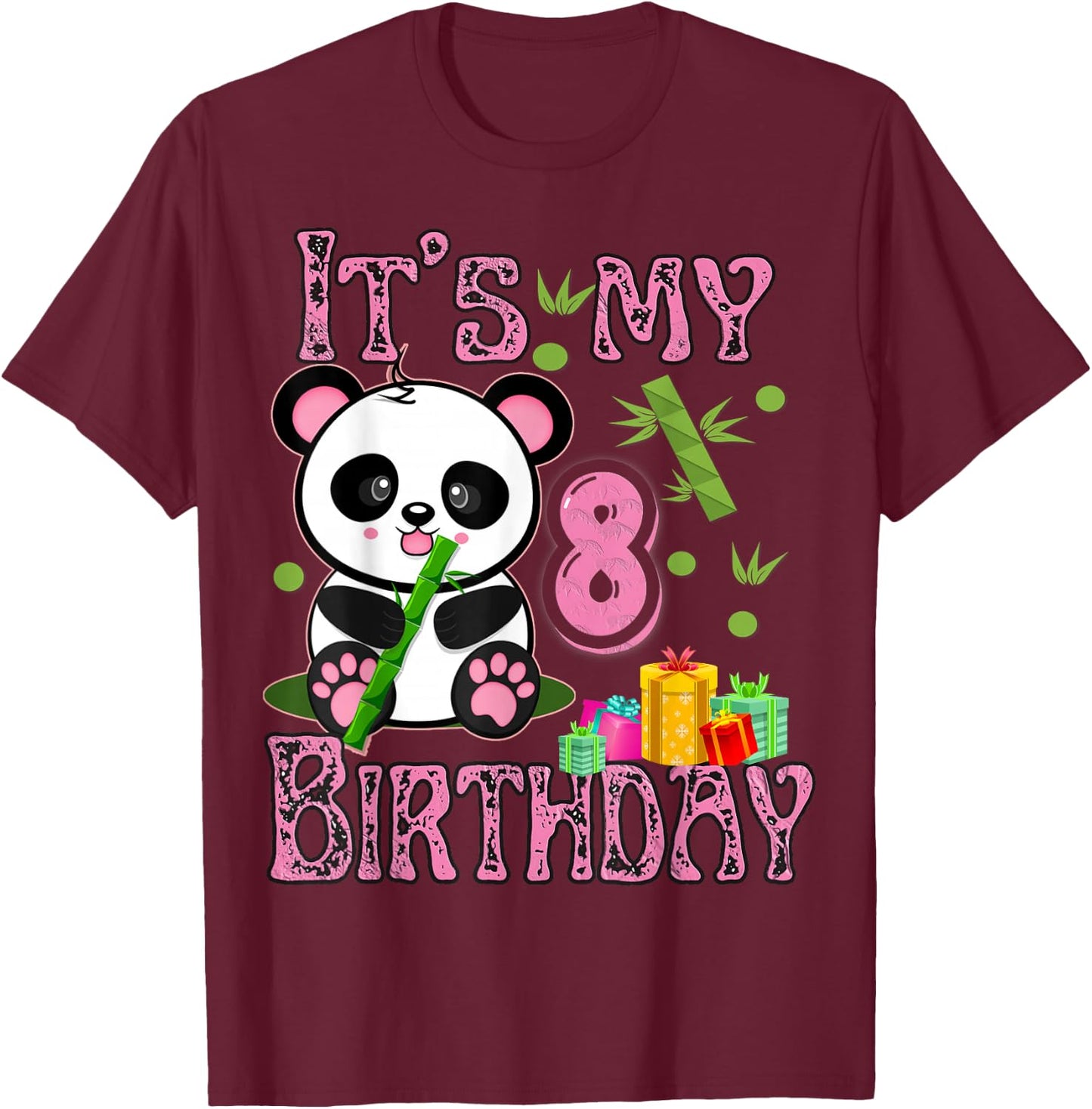 its my birthday Girl Panda 8 Years Old Girls T-Shirt - T-Shirt | Maroon