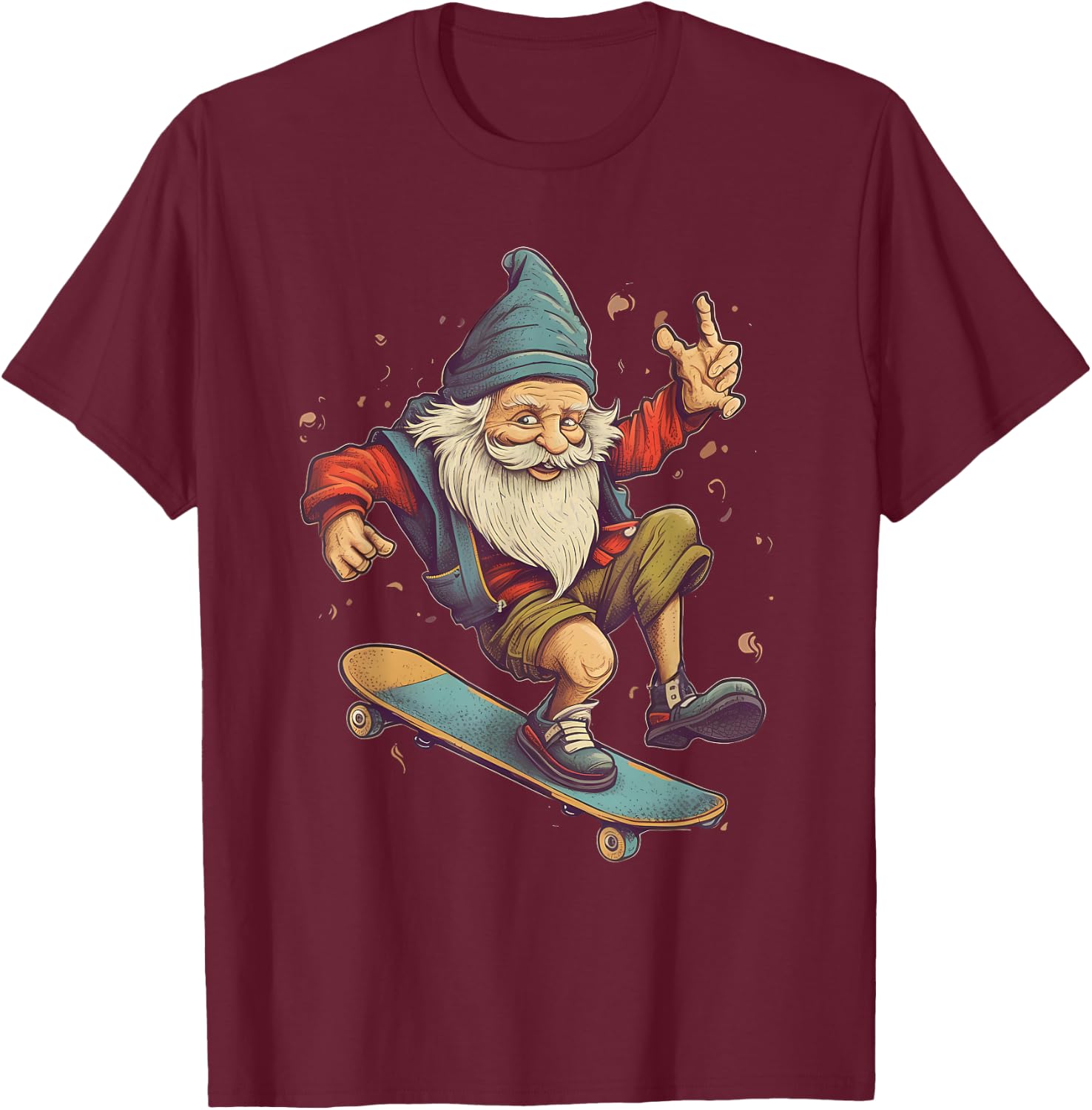 Retro Skateboarding Gnome Skateboard T-Shirt - T-Shirt | Maroon