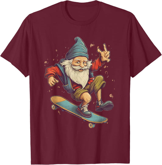 Retro Skateboarding Gnome Skateboard T-Shirt - T-Shirt | Maroon