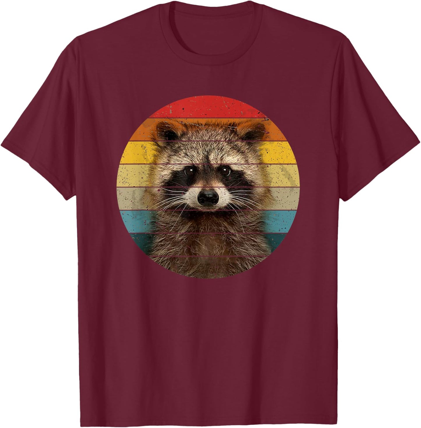 Cute Baby Raccoon Vintage Sunset Retro Animal Design T-Shirt - T-Shirt | Maroon