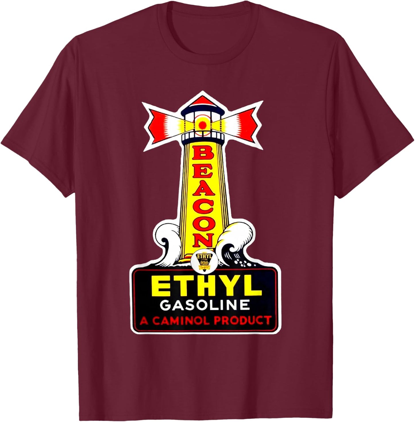 Retro Vintage Gas Station Beacon Motor Oil Car Bikes Garage T-Shirt - T-Shirt | Maroon