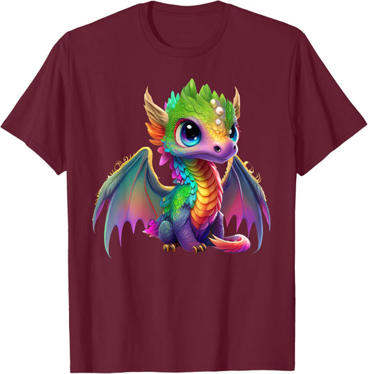 Colorful Dragon Baby Cute Pretty Birthday Graphic T-Shirt - T-Shirt | Maroon