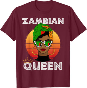 Zambian Queen, African Queen Zambia Flag, Zambia Women Girls T-Shirt - T-Shirt | Maroon