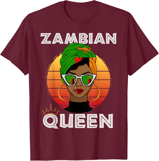 Zambian Queen, African Queen Zambia Flag, Zambia Women Girls T-Shirt - T-Shirt | Maroon