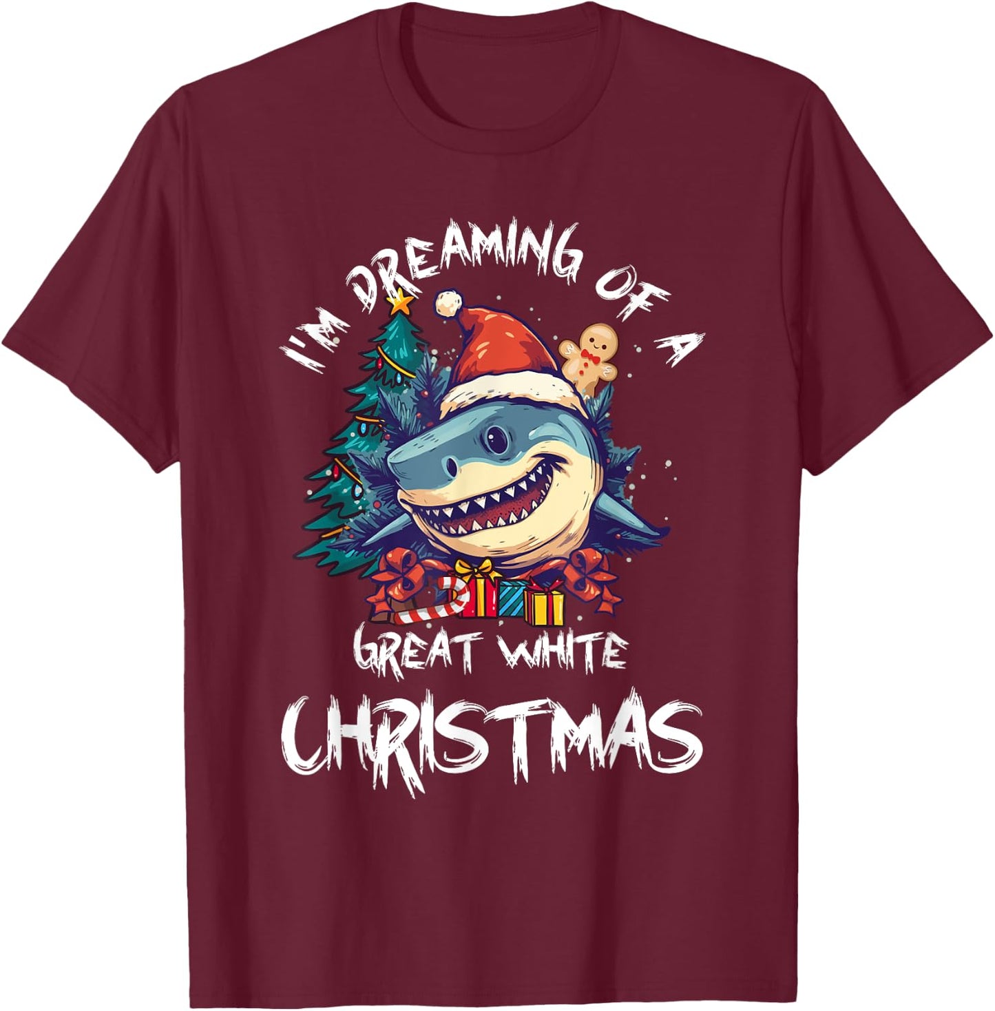 Christmas Shark Santa Hat Xmas Santa Jaws Funny Shark Pun T-Shirt - T-Shirt | Maroon