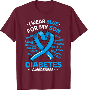 I Wear Blue For My Son Diabetes Awareness Ribbon T-Shirt - T-Shirt | Maroon