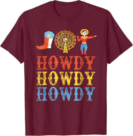 Texas Fair, State Fair Cowboy, Ferris Wheel, County Fair T-Shirt - T-Shirt | Maroon