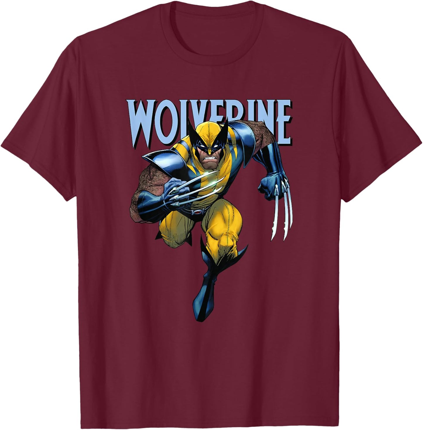 Marvel X-Men Angry Wolverine Running Towards The Fight T-Shirt - T-Shirt | Maroon