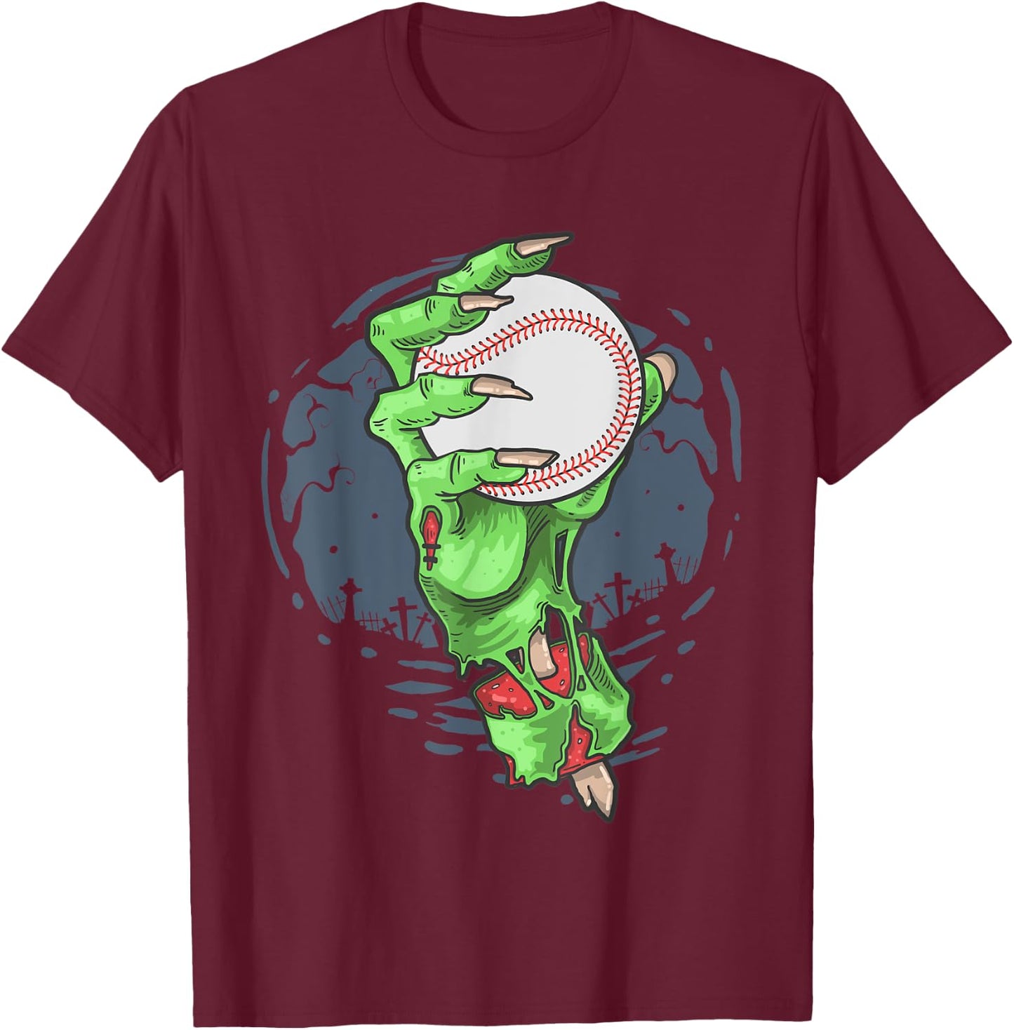 Baseball Zombie Hand Baseball Player Halloween Costume T-Shirt - T-Shirt | Maroon