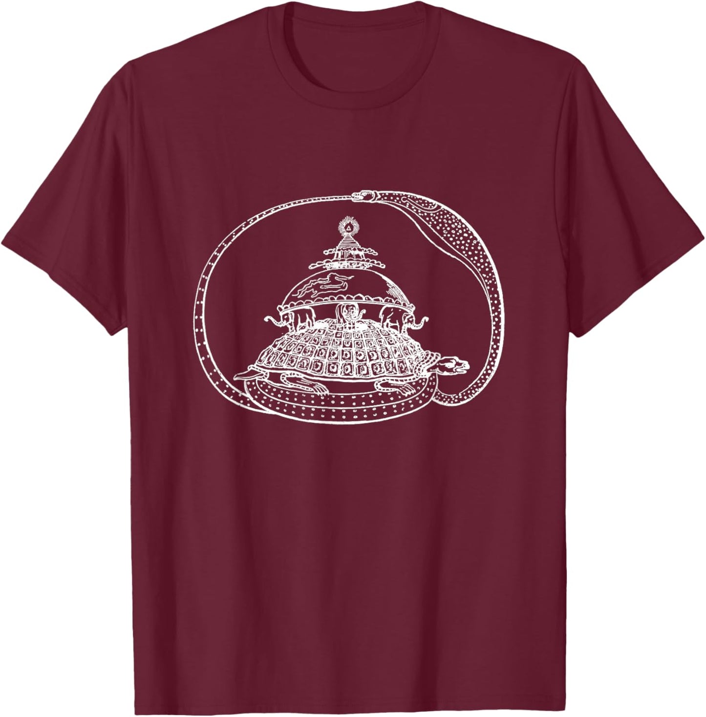 Cosmic Turtle, World Turtle, Elephants on Top of Turtle T-Shirt - T-Shirt | Maroon