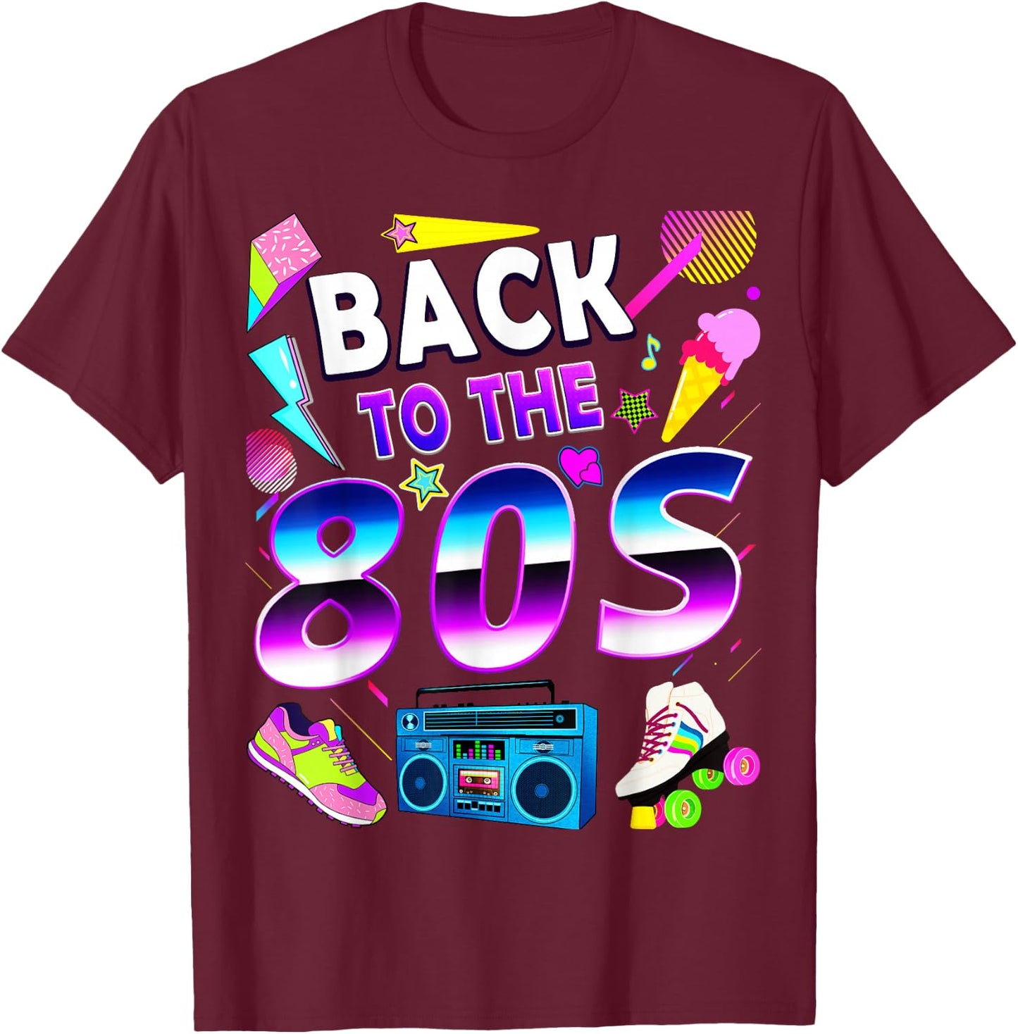 Retro 1980s Aesthetic – Colourful Teen Throwback Style T-Shirt - T-Shirt | Maroon