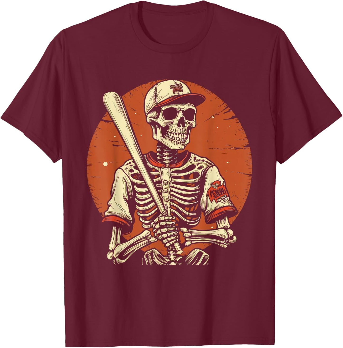 Spooky Creepy Vintage Baseball Skeleton Halloween Men Boys T-Shirt - T-Shirt | Maroon