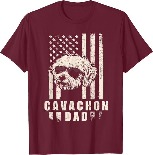 Cavachon Dog Dad American Flag Gifts for Best Father Men T-Shirt - T-Shirt | Maroon