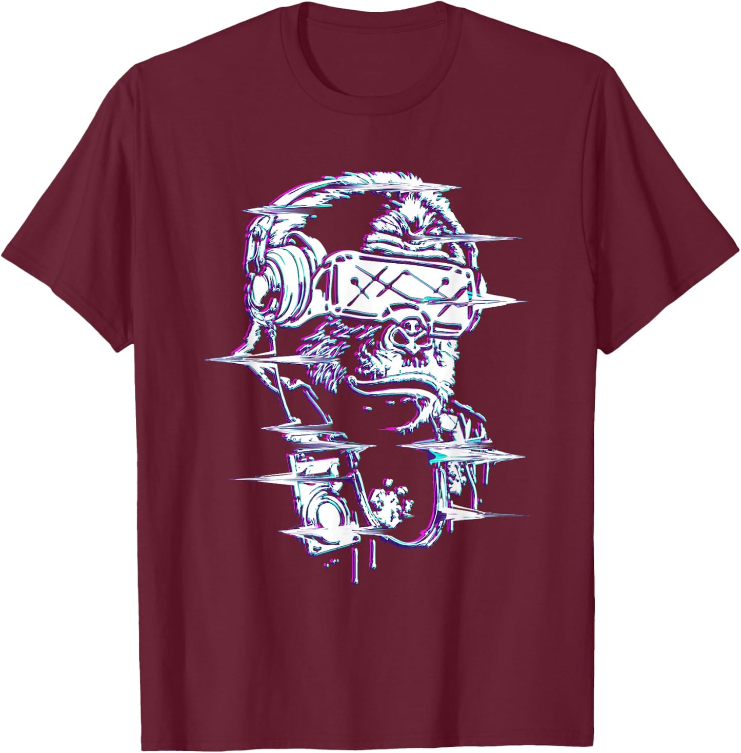 VR and VR Gamer with virtual reality and monkey T-Shirt - T-Shirt | Maroon