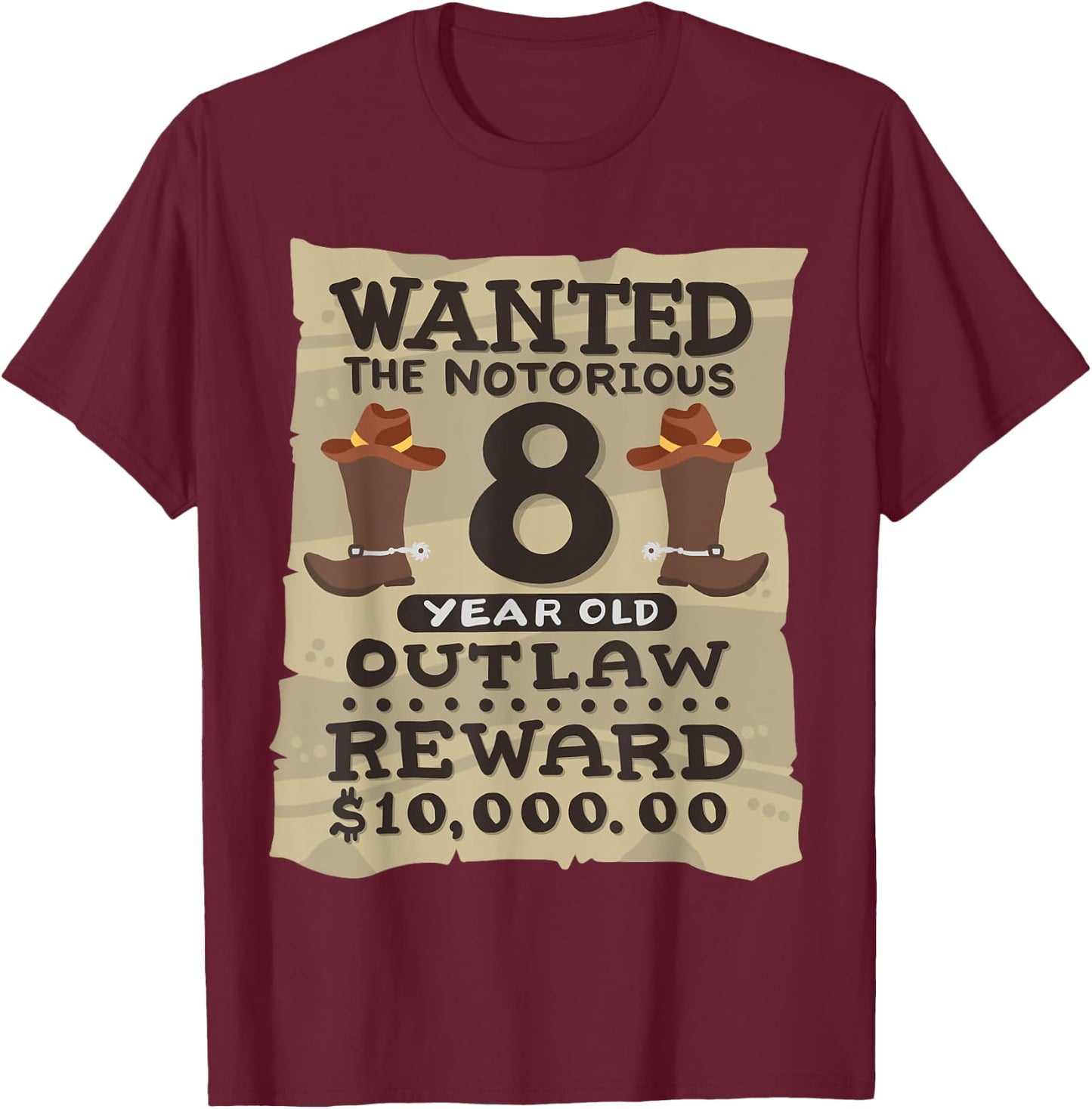 8 Year Old Cowboy 8th Birthday Party Wild West Western Kids T-Shirt - T-Shirt | Maroon