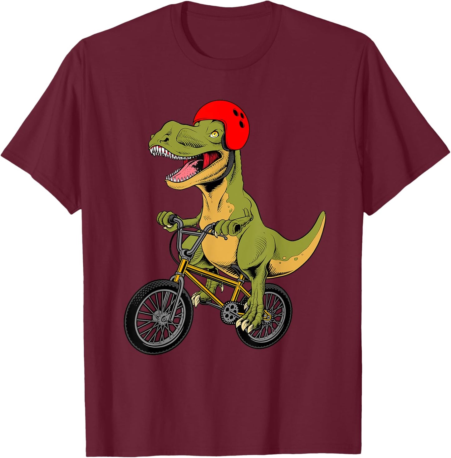 Funny BMX Dinosaur Design Boy Girl Dino T-Rex BMX Bike Lover T-Shirt - T-Shirt | Maroon