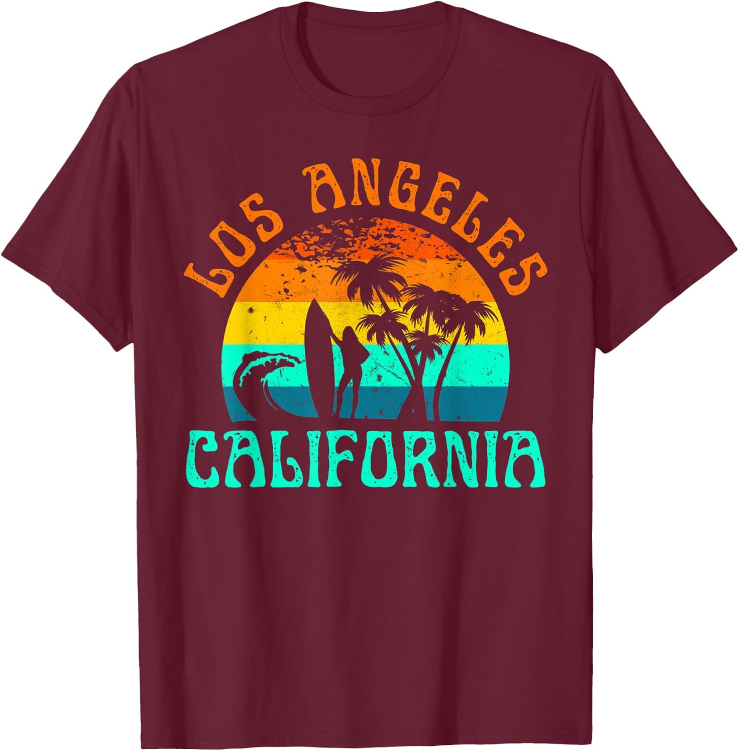 Los Angeles California Beach Surf Summer Vacation Girl Retro T-Shirt - T-Shirt | Maroon