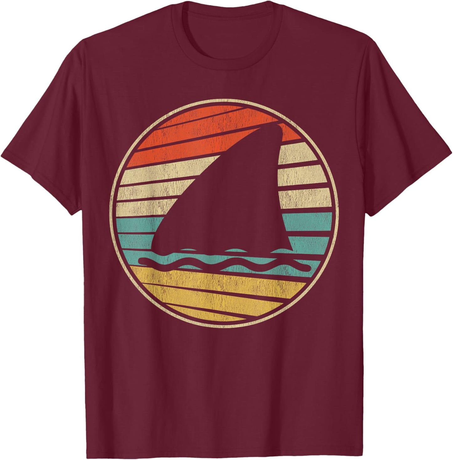 Cute Shark Fin Graphic Retro Vintage 70s 80s Shark Lover Fun T-Shirt - T-Shirt | Maroon