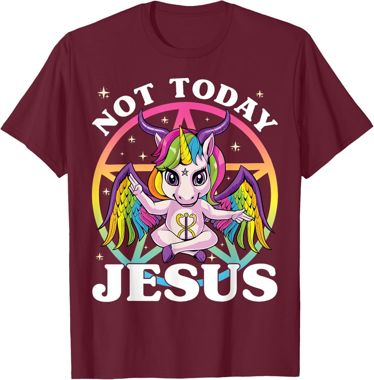 Satanic Unicorn Not Today Jesus Satan Unicorn Baphomet Sigil T-Shirt - T-Shirt | Maroon