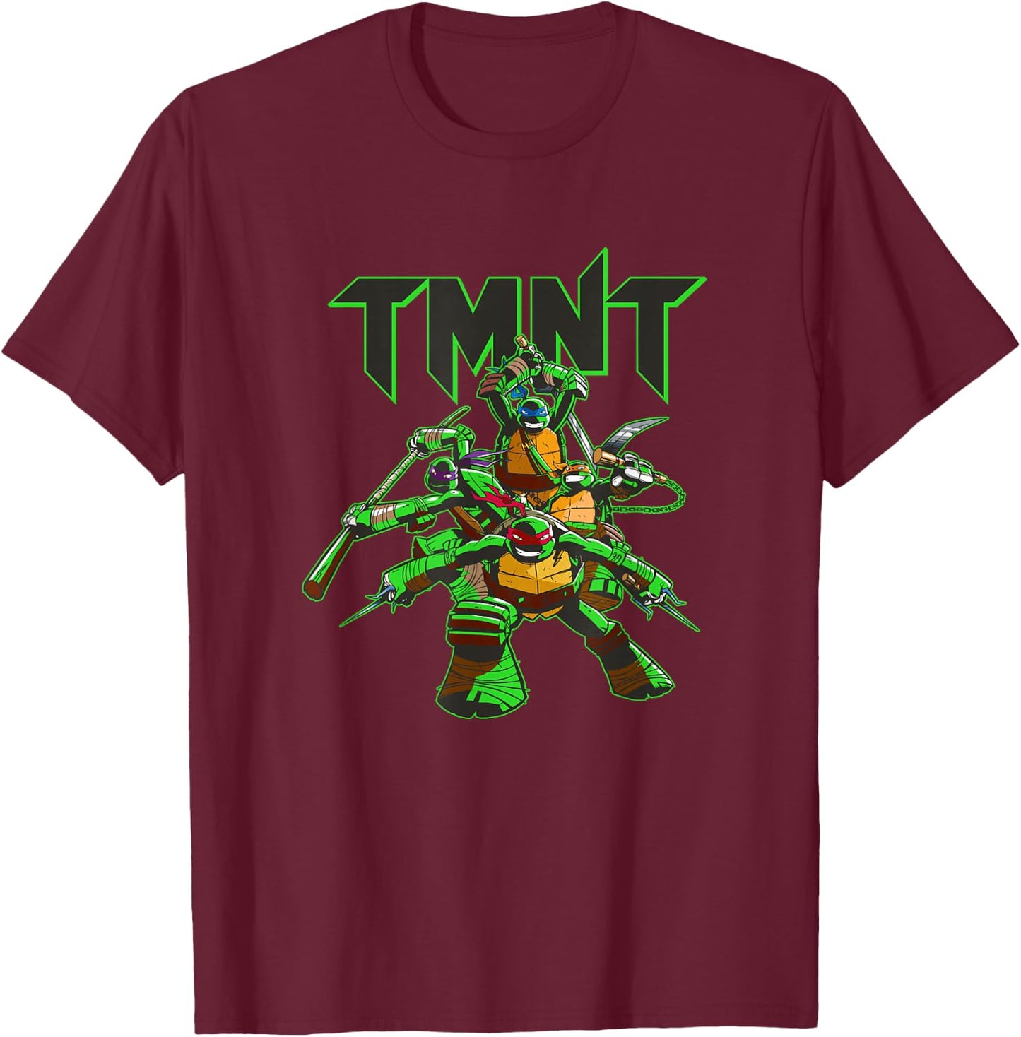 Teenage Mutant Ninja Turtles Retro Ninja Neon Glow Pose T-Shirt - T-Shirt | Maroon