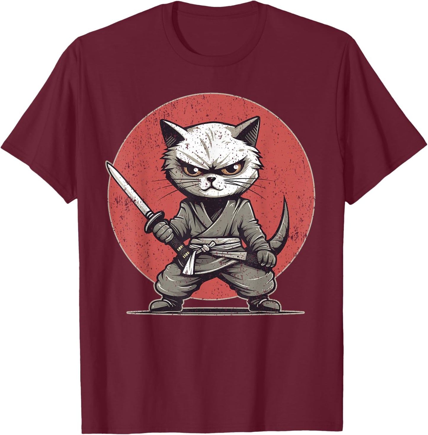 Kitten Ninja Cat Themed , Women's, Black, Small, Short Sleeve, , Modern, Cat Theme, All Seasons, 1 Count T-Shirt - T-Shirt | Maroon