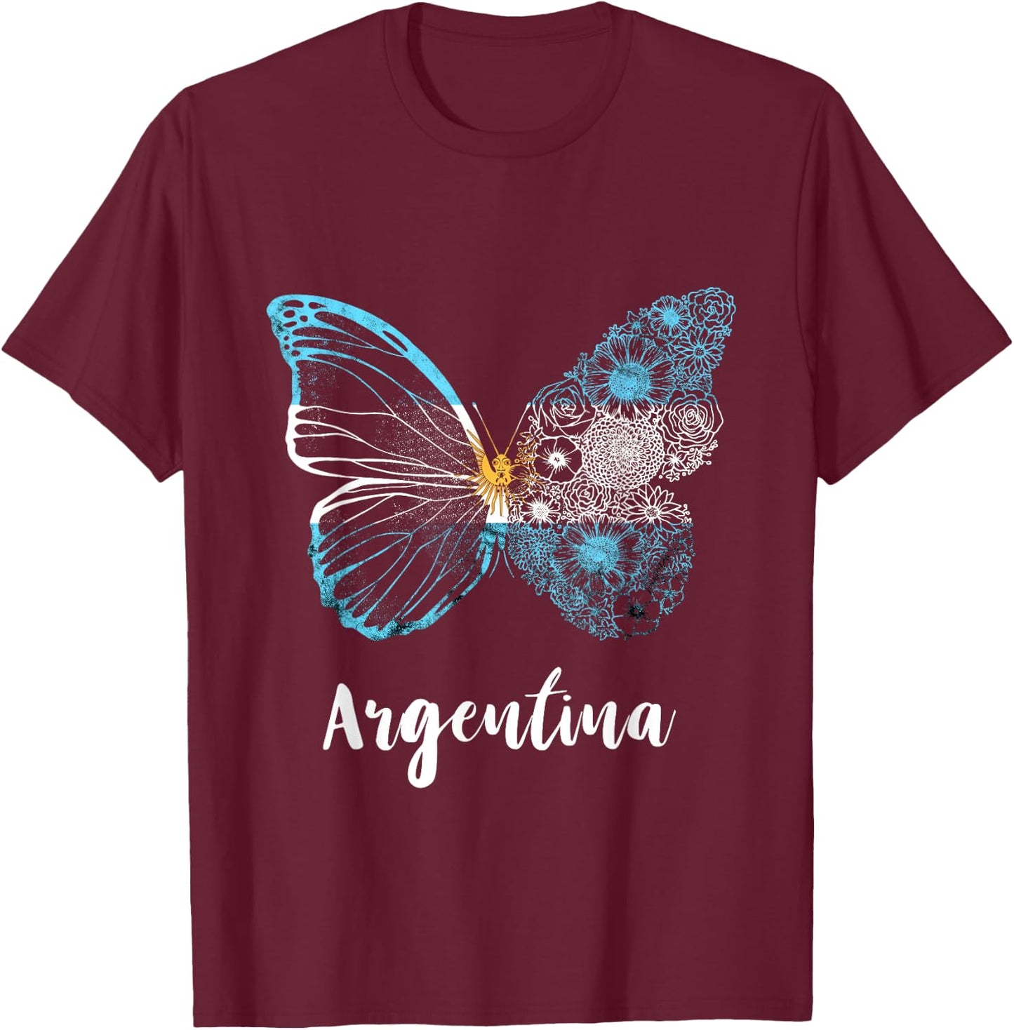 Butterfly Argentina Sun of May Buenos Aires Argentinian Flag T-Shirt - T-Shirt | Maroon
