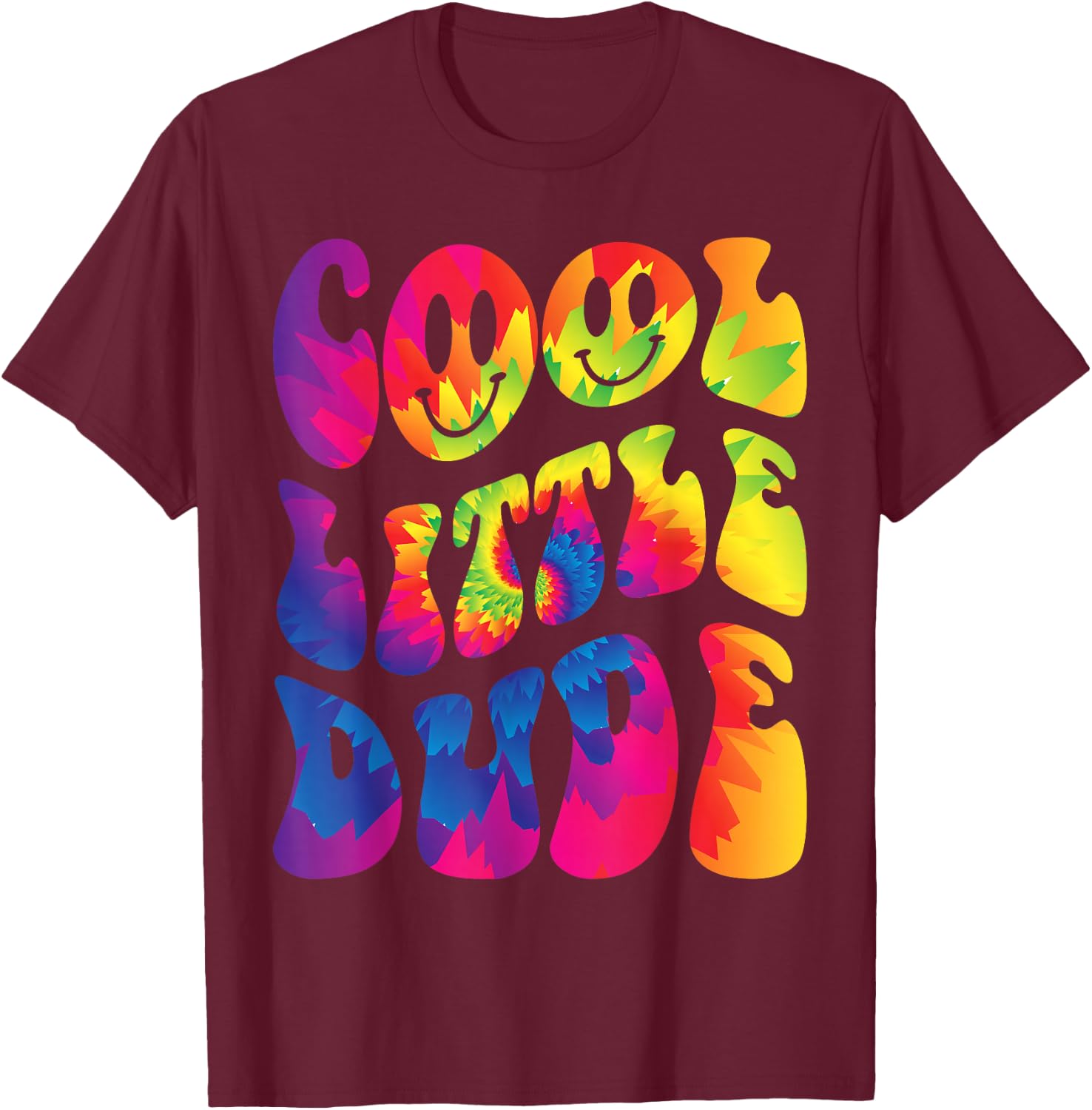 Cool Little Dude Retro Funny Tie Dye Outfit For Boys T-Shirt - T-Shirt | Maroon