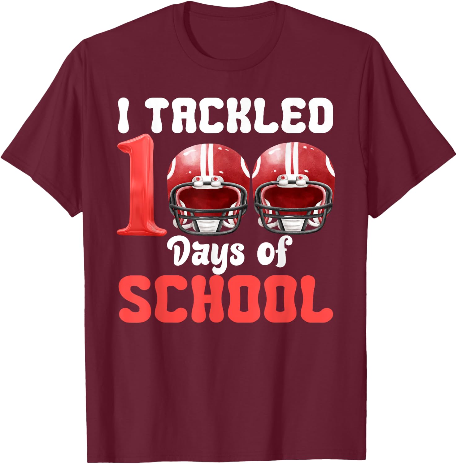 I Tackled 100 Days Of School Football 100th Day Boys Kids T-Shirt - T-Shirt | Maroon