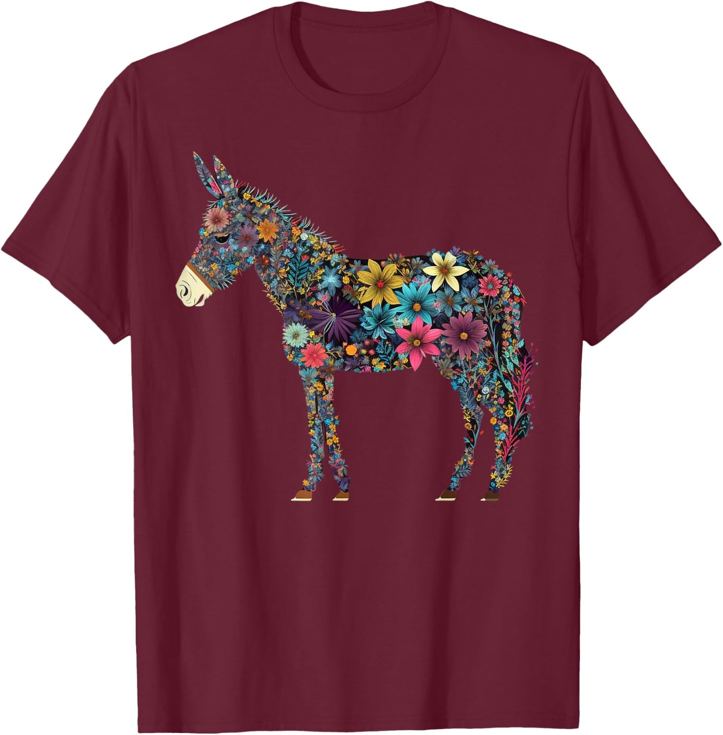 Cute Flower Donkey on summer Floral Donkey T-Shirt - T-Shirt | Maroon