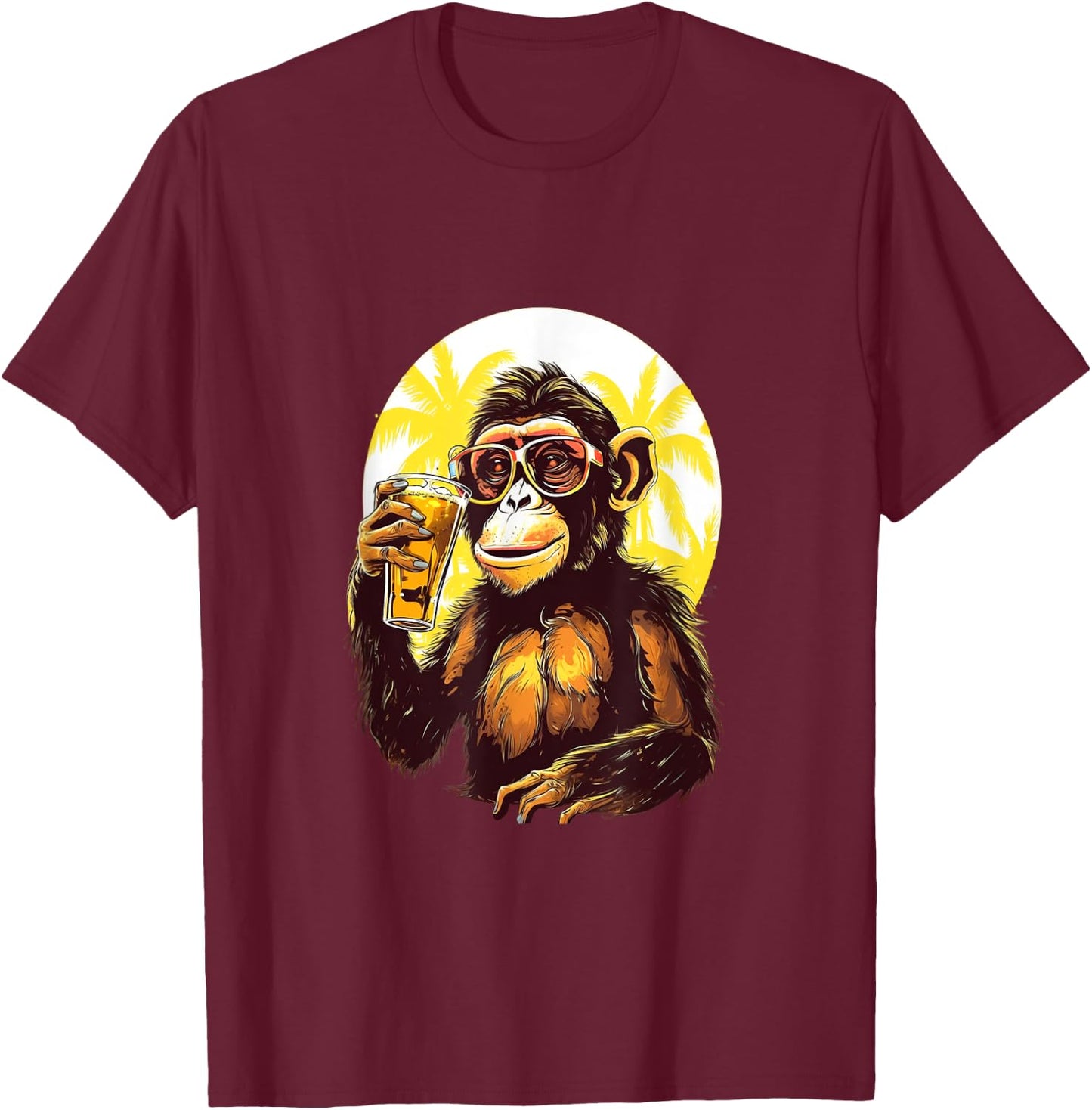 Monkey Drinking Beer Funny Beer Drinker Drunk Gorilla Ape T-Shirt - T-Shirt | Maroon