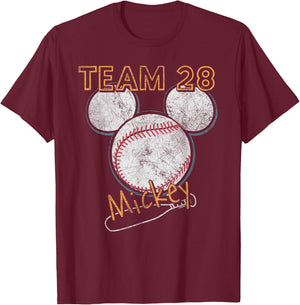 Disney Mickey Mouse Baseball Team 28 Sports Distressed T-Shirt - T-Shirt | Maroon