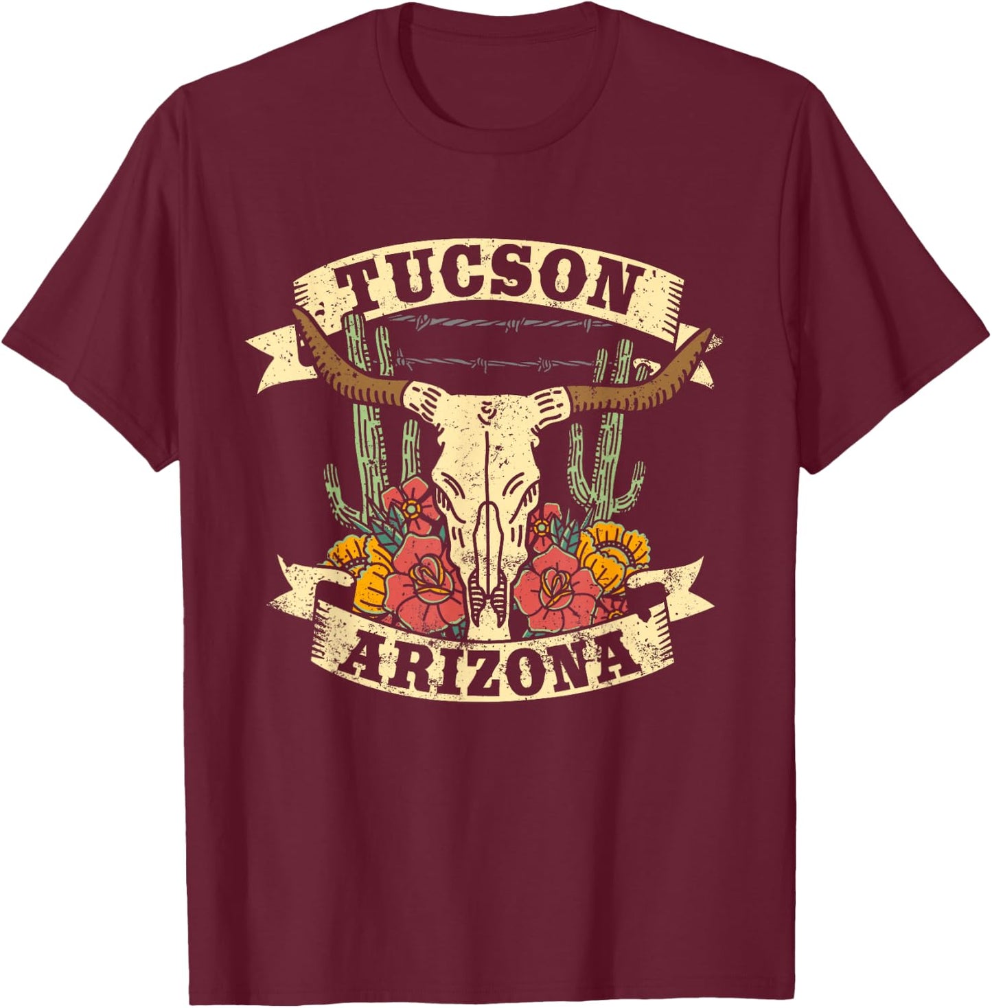 Tucson Arizona Design Desert Vintage Cactus T-Shirt - T-Shirt | Maroon